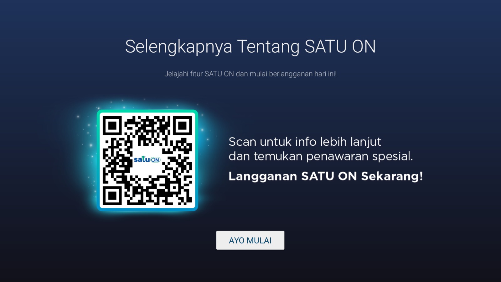 Anda akan menemukan halaman dengan QR Code di tahap selanjutnya. Silakan pelajari lebih lanjut soal SATU ON dan ketahui informasi promo yang sedang berlangsung dengan scan QR Code ini melalui handphone Anda.